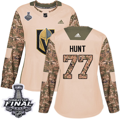 Adidas Golden Knights #77 Brad Hunt Camo Authentic Veterans Day 2018 Stanley Cup Final Women's Stitched NHL Jersey